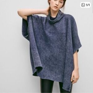 Aritzia Wilfred Oversized Draped Poncho Tunic Cowl Neck Blue Cozy Minimalist